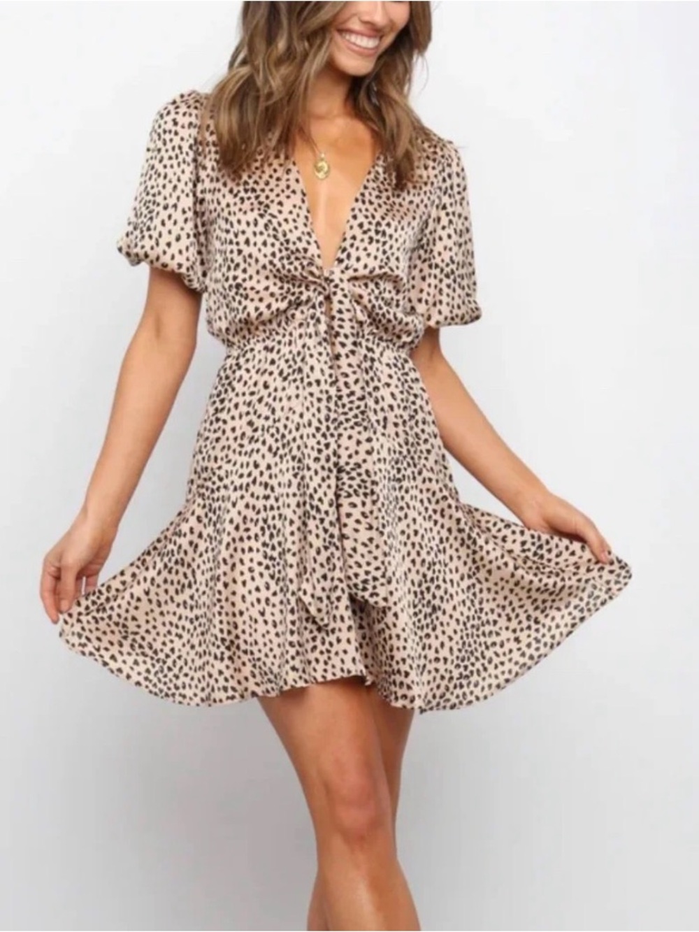 Petal & Pup Eisley or Verge Dress Beige Leopard Print Tie-Front Mini 6
